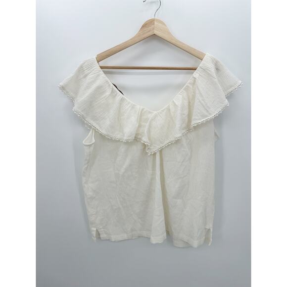 Loft Cream Ruffle Double V Shell Tank Top Blouse Women XL NWT Summer Boho - Picture 2 of 9